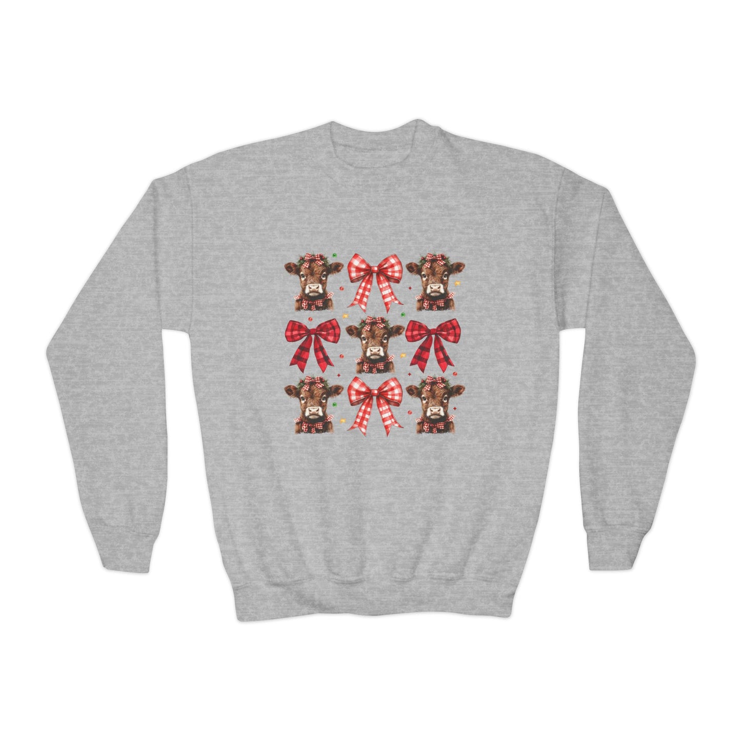 Christmas Cows and Bows- Youth Crewneck Sweatshirt