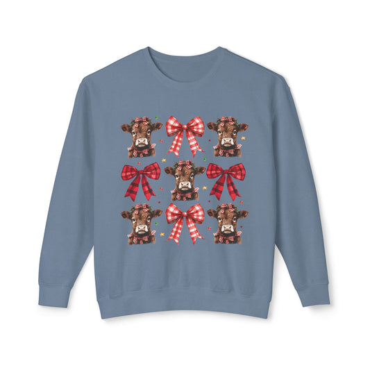 Christmas Cows and Bows- Comfort Colors Sweatshirt