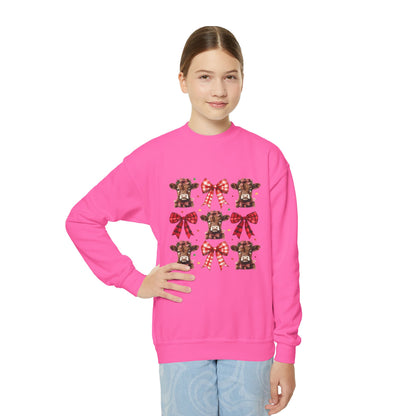 Christmas Cows and Bows- Youth Crewneck Sweatshirt