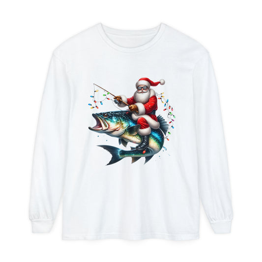 Whoa Santa, Whoa Fishing- Comfort Colors Men's Unisex Long Sleeve T-Shirt