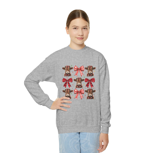 Christmas Cows and Bows- Youth Crewneck Sweatshirt