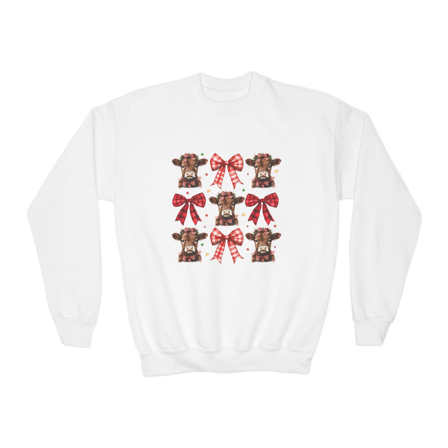 Christmas Cows and Bows- Youth Crewneck Sweatshirt