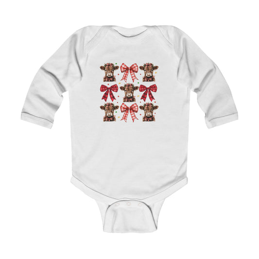 Christmas Cows and Bows- Infant Long Sleeve Bodysuit Rabbit Skins